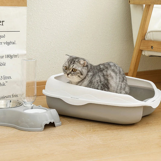 Caja de arena semicerrada, inodoro para gatos a prueba de salpicaduras, suministros de limpieza para gatitos grandes, cuenco grande para excrementos de gatos, suministros para mascotas