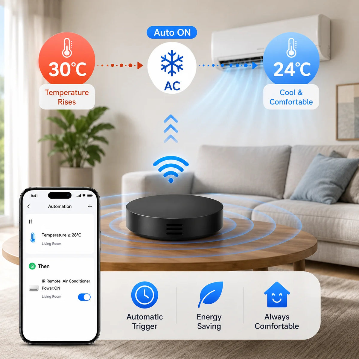 Control Remoto Universal Inteligente Tuya con Sensor de Temperatura y Humedad para Aire Acondicionado, TV, con/sin Pantalla