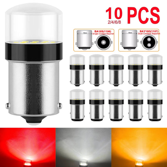 Bombilla LED de freno para estacionamiento de coche, luces de señal giratoria de 12V, 3030-10SMD, amarillo y rojo, 2/4/8/10 piezas, P21W, 1156, BA15S, 1157, BAY15D