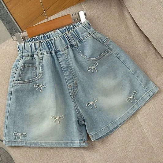 Shorts de Verano para Niñas de 2 a 12 Años, Pantalones Cortos de Mezclilla con Bordado de Moda, Ropa para Niños, Shorts de Algodón para Niños
