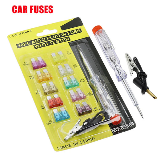 Kit de fusibles de seguro de coche, combinación de Clip amplificador, juego de fusibles de cuchilla de coche con circuito de inspección, pluma eléctrica, pieza de reparación de fusibles, 10 Uds.