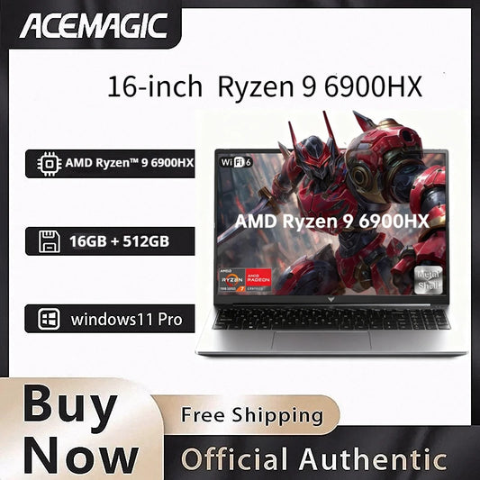 Portátil para Juegos ACEMAGIC de 16 Pulgadas, Procesador AMD Ryzen 9 6900HX, 16 GB de RAM LPDDR5, SSD de 512 GB, Pantalla IPS, Windows 11