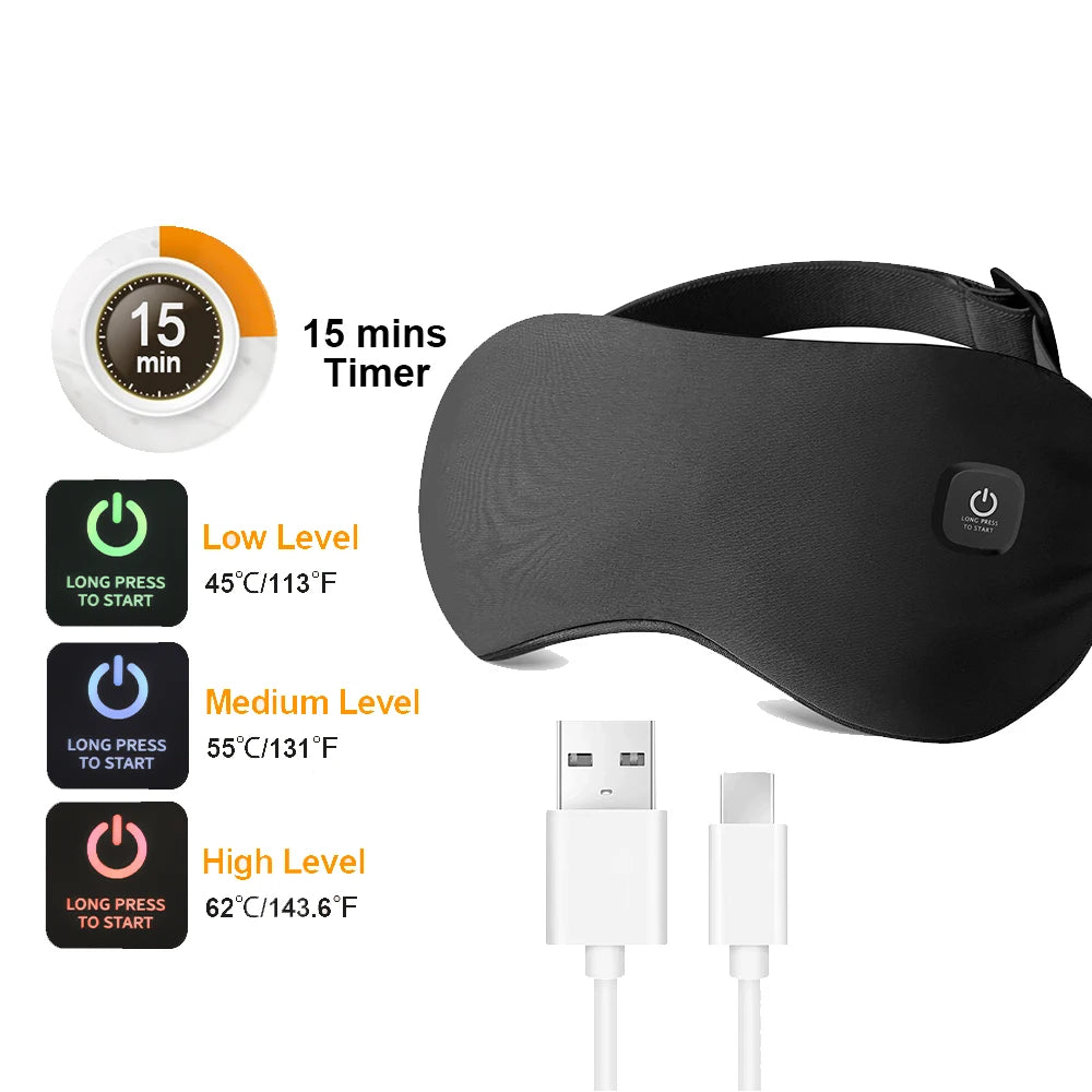 Máscara de ojos de compresión caliente con carga USB, alivio de ojos secos, masaje calentado, máscara de ojos de vapor con Control remoto, sombra de ojos para dormir en la oficina