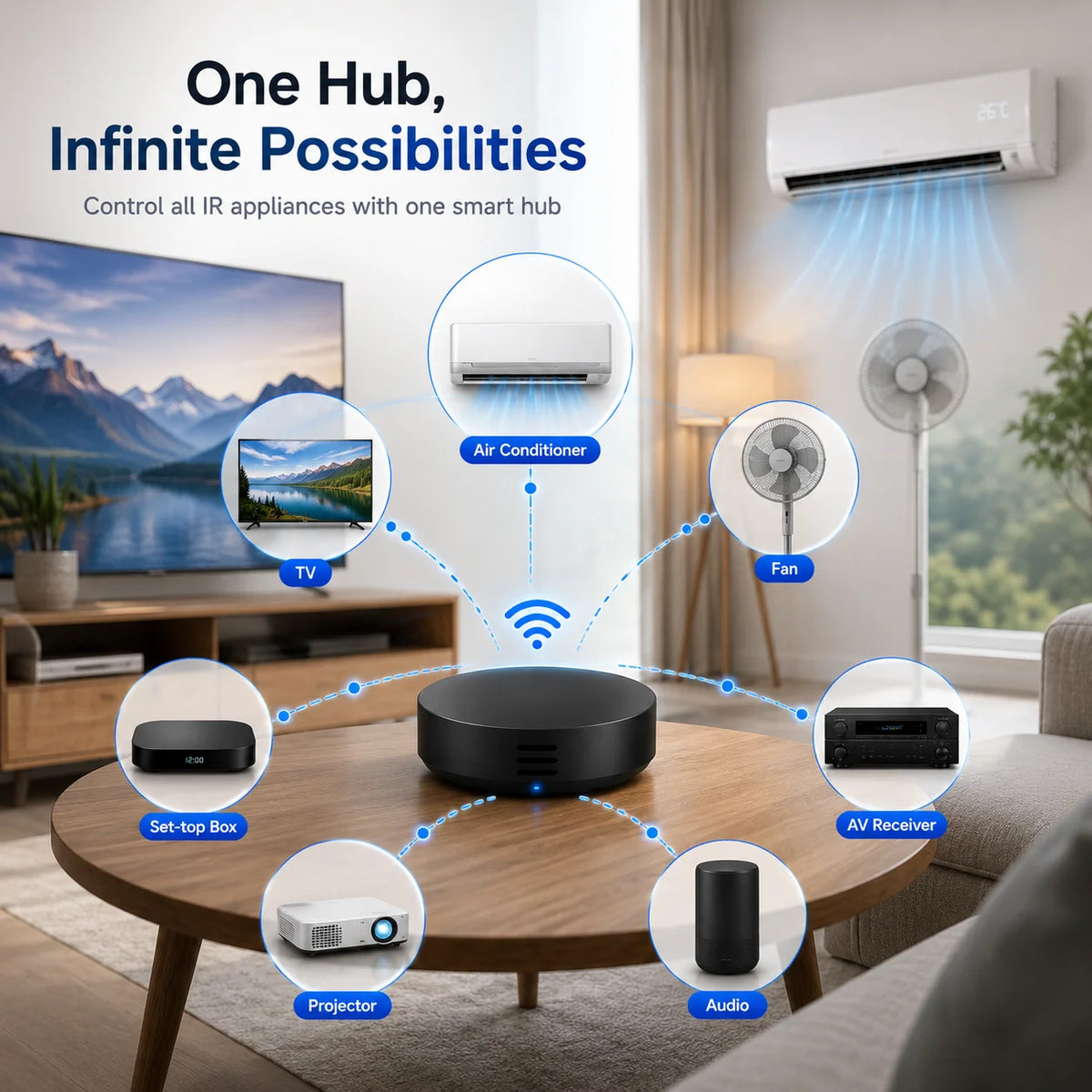 Control Remoto Universal Inteligente Tuya con Sensor de Temperatura y Humedad para Aire Acondicionado, TV, con/sin Pantalla