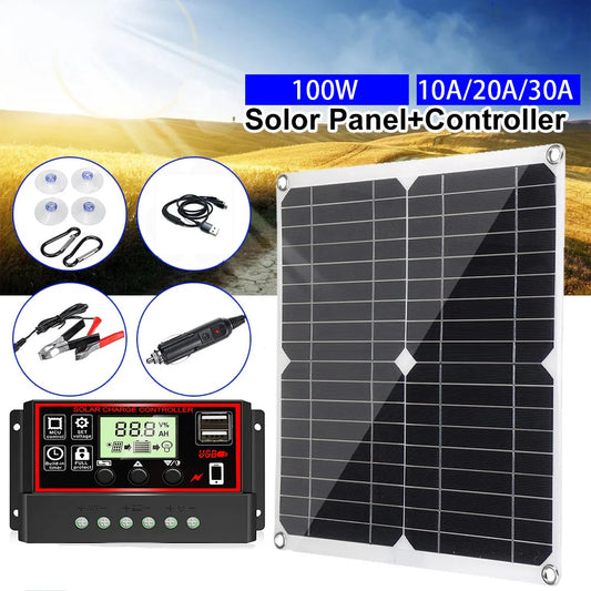 Juego de paneles solares, Kit de controlador de 100W, sistema generador USB portátil, cargador de energía eléctrica de 12V y 24V, tablero de Camping 10/20/30A