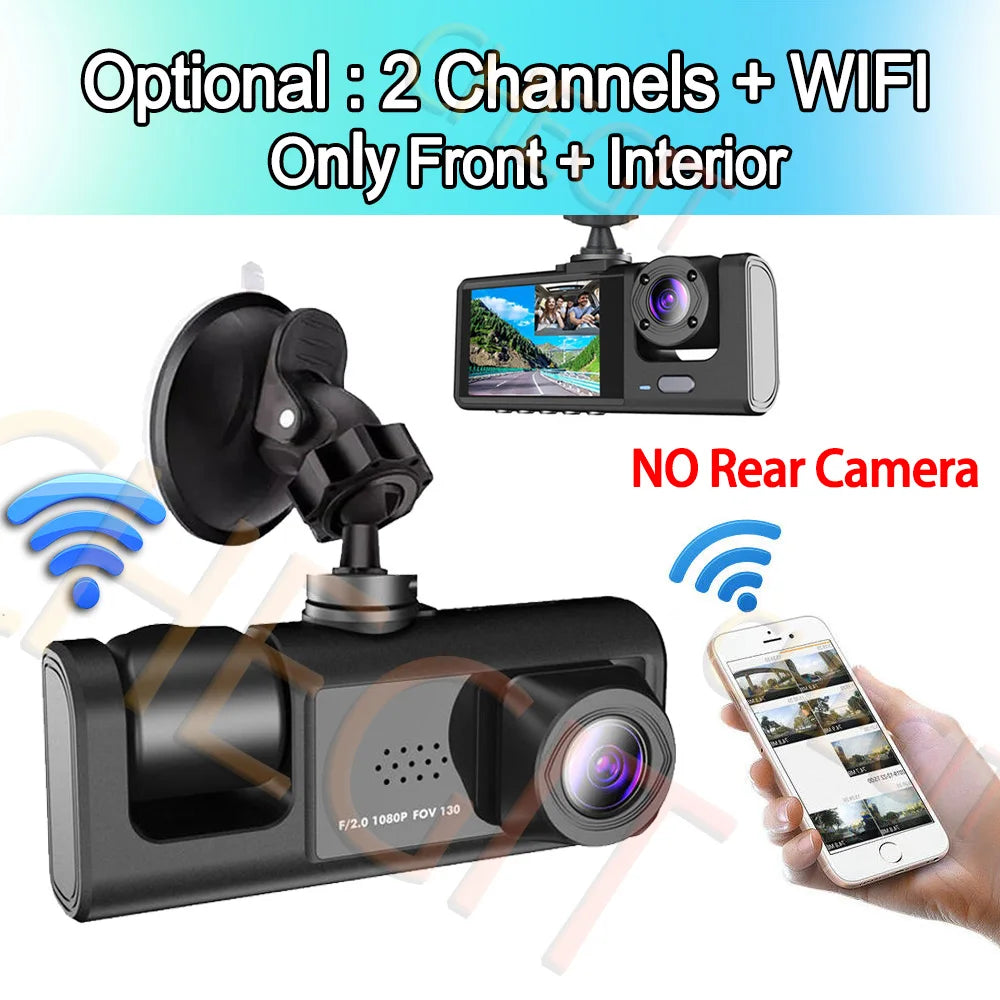 Cámara de salpicadero WIFI, 3 cámaras, 1080P, DVR para coche, 2/3 lentes, grabadora de vídeo, caja negra, cámara de salpicadero, grabación en bucle automático, accesorios para coche