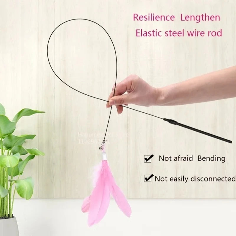 Ventosa para gatos, palo de burlas, juguete para gatos, juguete interactivo de plumas, varilla para gatos, alambre de acero, ventosa, pluma, juguete para gatos, campana para gatos, burlas Bi