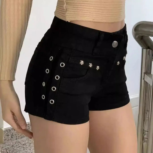 Shorts para Mujer, Ajustados, Creativos, con Cordones, Estilo Urbano Popular, Personalidad Diaria, para Estudiantes, Vacaciones, Moda Sexy, Retro Americano, Casual