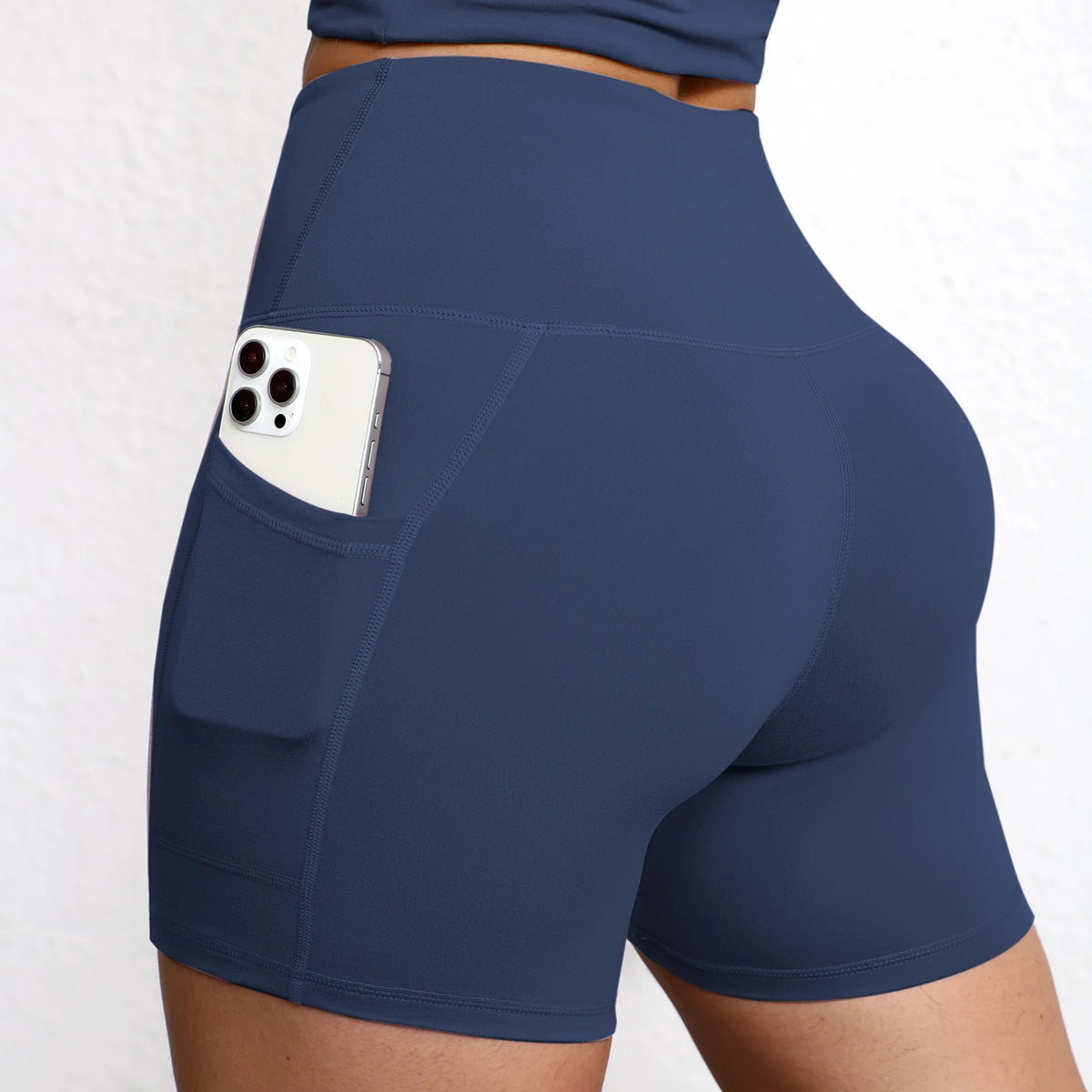 Pantalones de Yoga de Color Sólido con Bolsillos, de Secado Rápido, Cintura Alta, Shorts de Yoga con Efecto Push-Up para Mujer, Transpirables, para Entrenamiento y Fitness