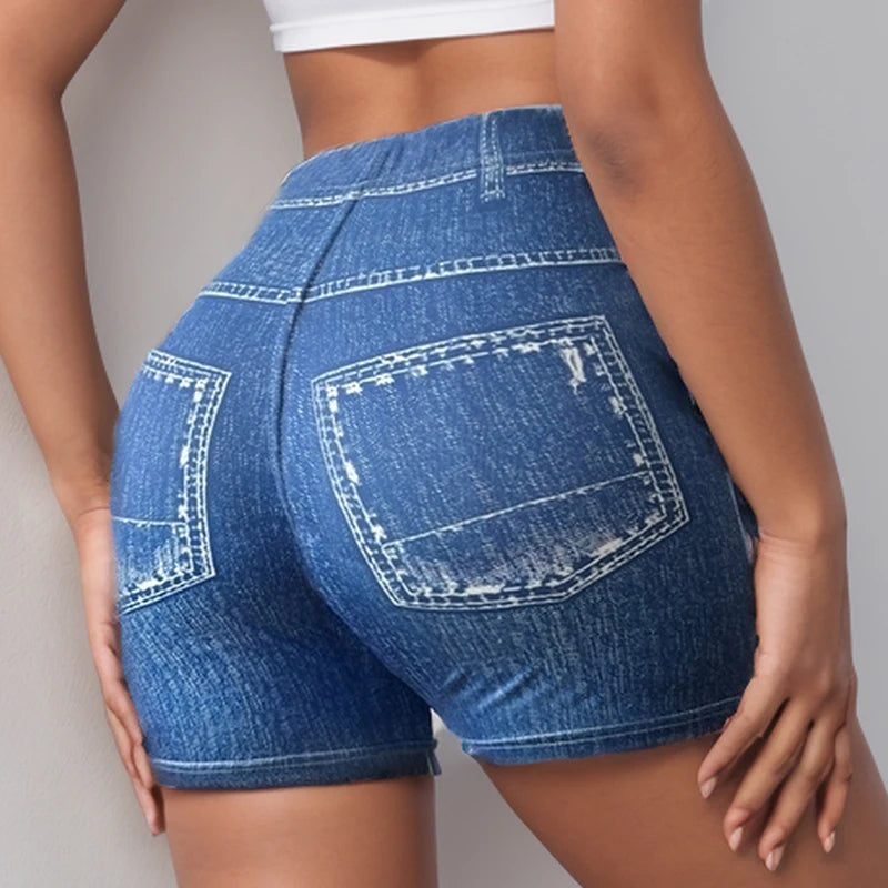 Shorts Casuales de Verano para Mujer, Leggings sin Mezclilla, Estampados, de Cintura Alta, Levanta Glúteos, Elásticos, Transpirables, Deportivos