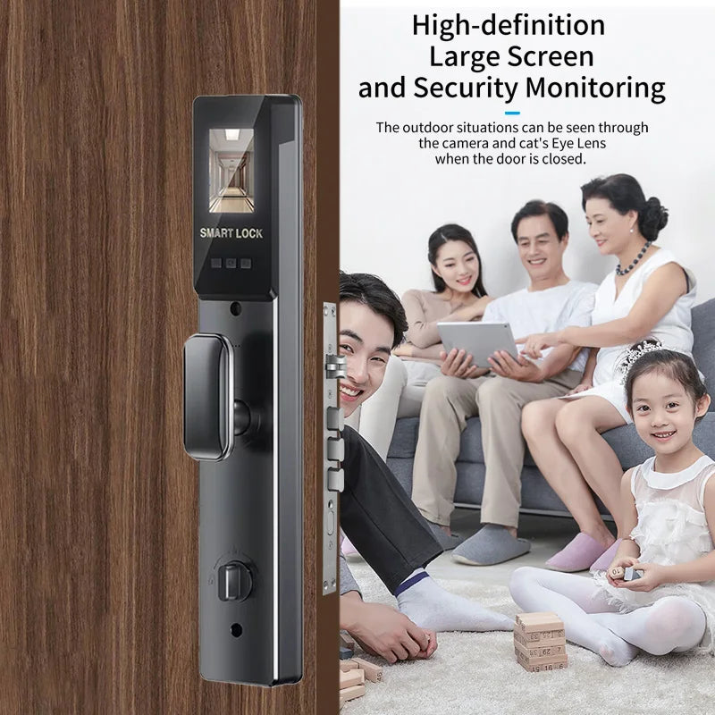 Cerradura de puerta inteligente 3D, reconocimiento biométrico, huella dactilar, contraseña, tarjeta IC, aplicación Wifi, desbloqueo para casa y apartamento