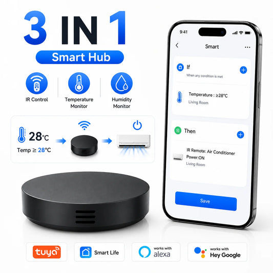 Control Remoto Universal Inteligente Tuya con Sensor de Temperatura y Humedad para Aire Acondicionado, TV, con/sin Pantalla