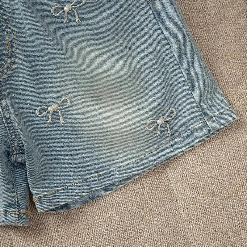 Shorts de Verano para Niñas de 2 a 12 Años, Pantalones Cortos de Mezclilla con Bordado de Moda, Ropa para Niños, Shorts de Algodón para Niños