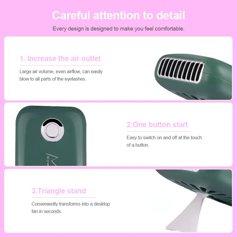 Secador de pestañas, ventilador especial de secado rápido para injerto, Mini aire acondicionado portátil, secador para alargar pestañas, soplador de pegamento