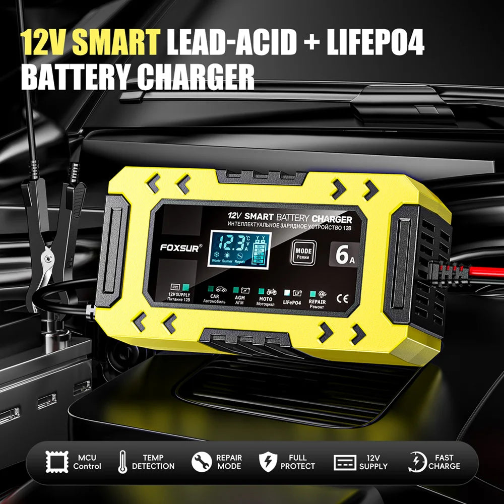 Cargador de batería 12V 6A inteligente con función de reparación