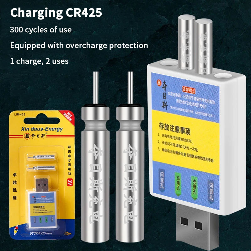 Cargador USB CR425 para batería recargable de alarma de pesca