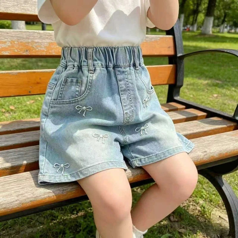 Shorts de Verano para Niñas de 2 a 12 Años, Pantalones Cortos de Mezclilla con Bordado de Moda, Ropa para Niños, Shorts de Algodón para Niños