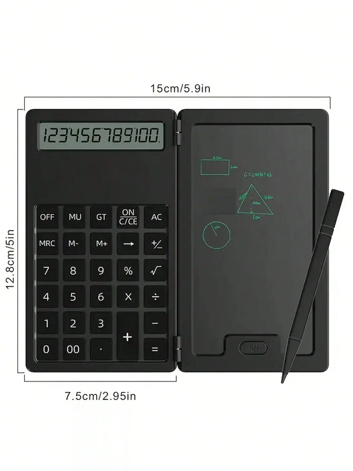 Basic Calculator with Writing Board, 2-in-1 LCD Calculator, Notepad, 12 Digit Display Desktop Calculator
