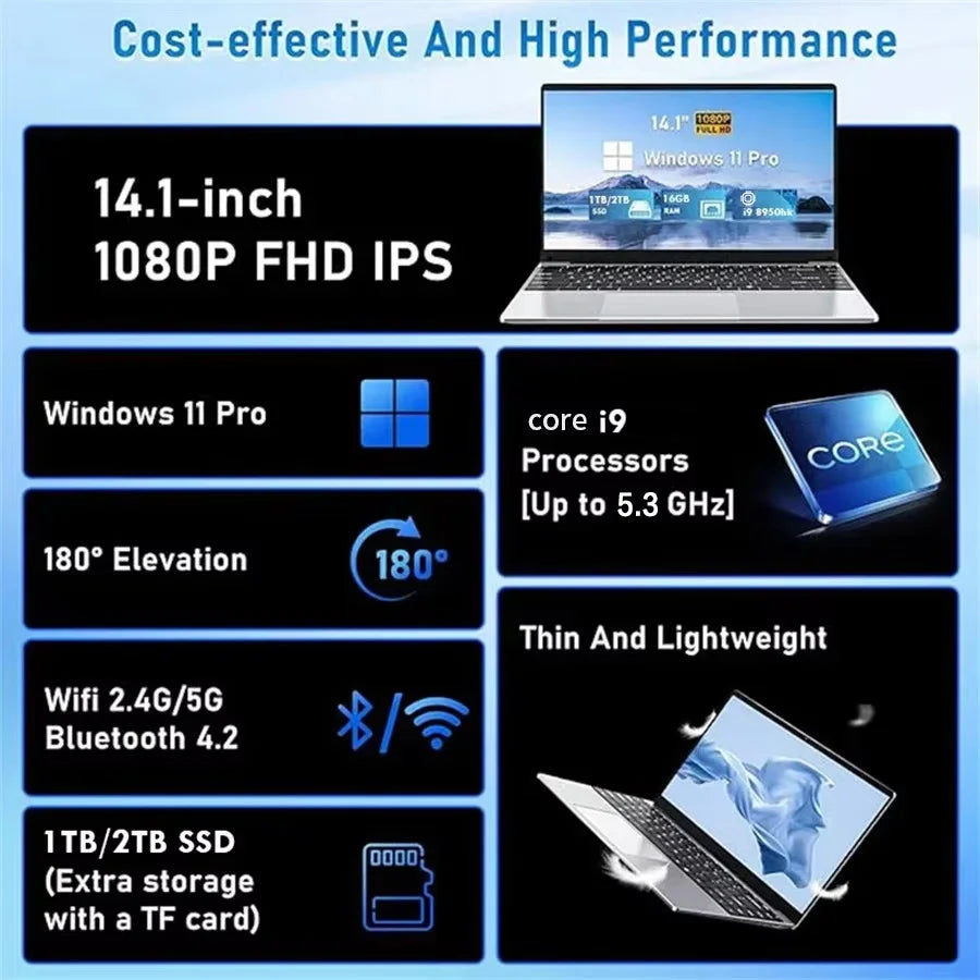 Portátil ACEKAMAS de 14.1 pulgadas con Intel Core i9-10980HK, 16 GB de RAM, SSD de 1/2 TB, portátil con Windows 11 Pro, Office y juegos.