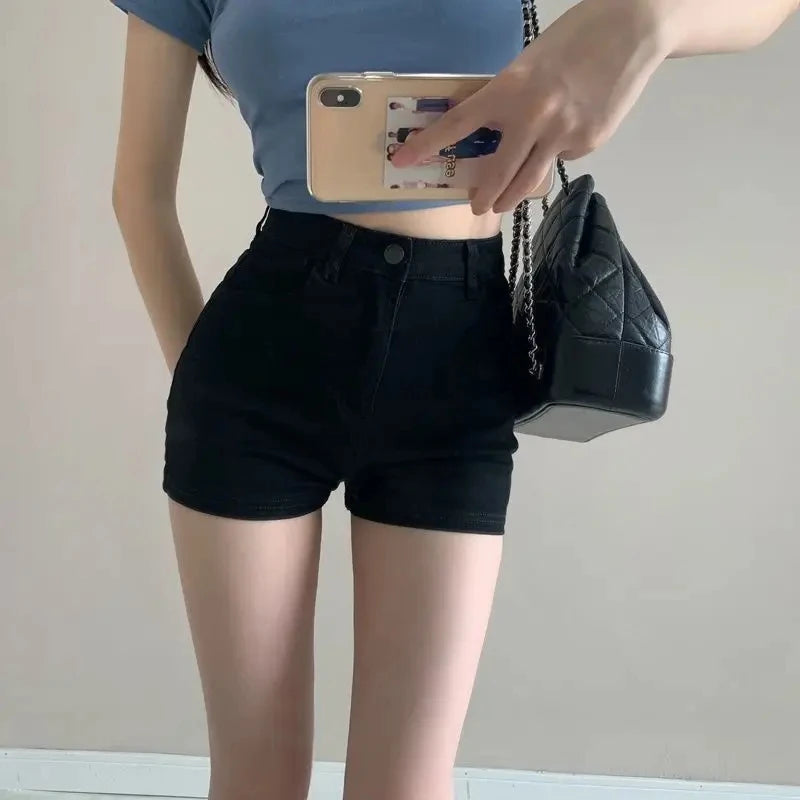 Pantalones cortos vaqueros rasgados en bruto para mujer, moda con dobladillo acampanado, pantalones cortos de verano para mujer, ropa de calle azul, ropa ajustada Sexy Retro de ocio