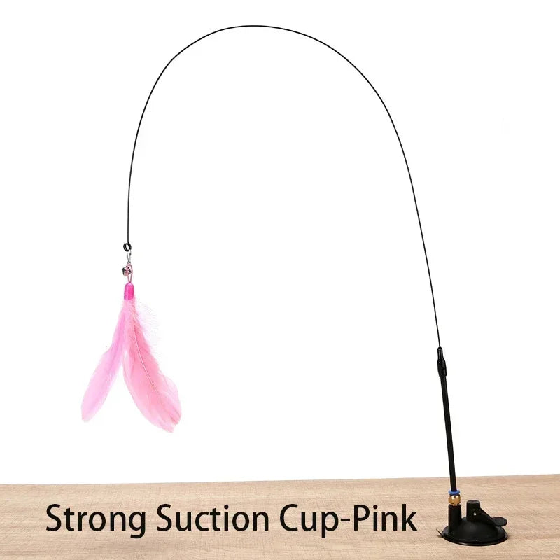 Ventosa para gatos, palo de burlas, juguete para gatos, juguete interactivo de plumas, varilla para gatos, alambre de acero, ventosa, pluma, juguete para gatos, campana para gatos, burlas Bi