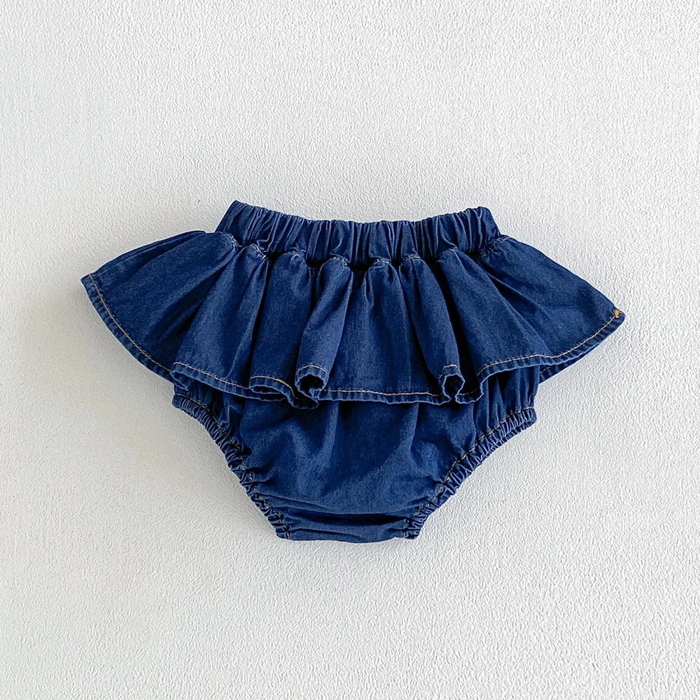 Falda pantalón vaquera para bebés y niñas, con volantes, cintura elástica, tipo tutú, para verano