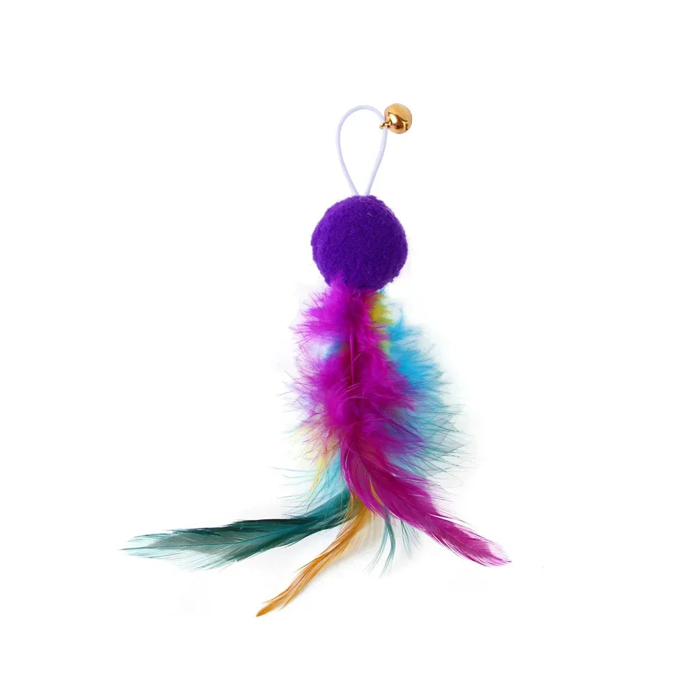 Accesorios de juguete de plumas para gatos, juguete de gusano de pájaros postizos con campana, juguetes para gatos, repuesto interactivo, pelota de espuma para entrenamiento