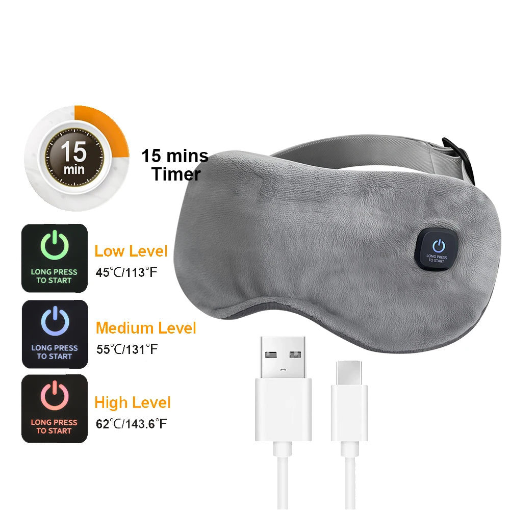 Máscara de ojos de compresión caliente con carga USB, alivio de ojos secos, masaje calentado, máscara de ojos de vapor con Control remoto, sombra de ojos para dormir en la oficina