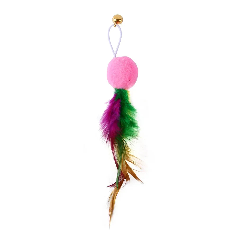 Accesorios de juguete de plumas para gatos, juguete de gusano de pájaros postizos con campana, juguetes para gatos, repuesto interactivo, pelota de espuma para entrenamiento