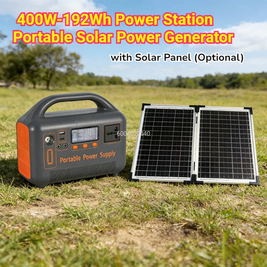 Estación de Energía Portátil de 400W, Generador Solar de 220V y 192Wh, Banco de Energía LiFePO4 para Camping y Emergencias con Cargador de Panel Solar