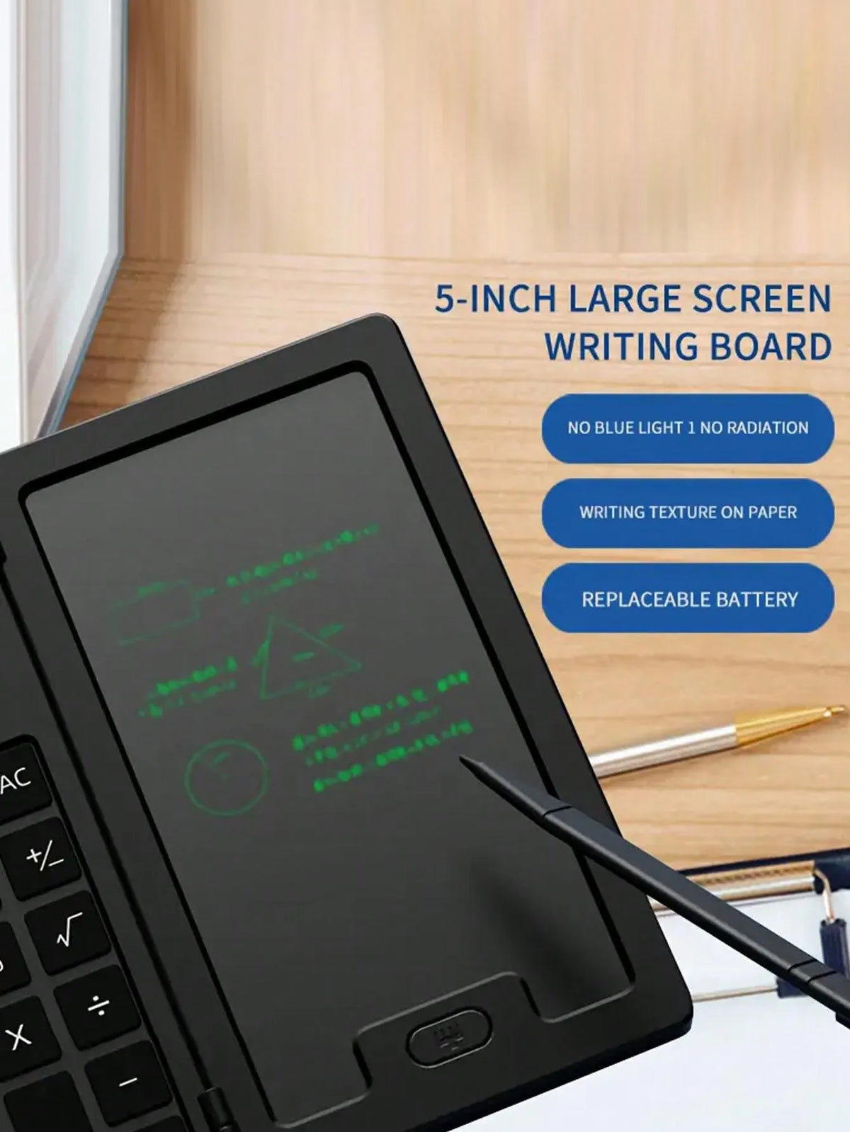 Basic Calculator with Writing Board, 2-in-1 LCD Calculator, Notepad, 12 Digit Display Desktop Calculator