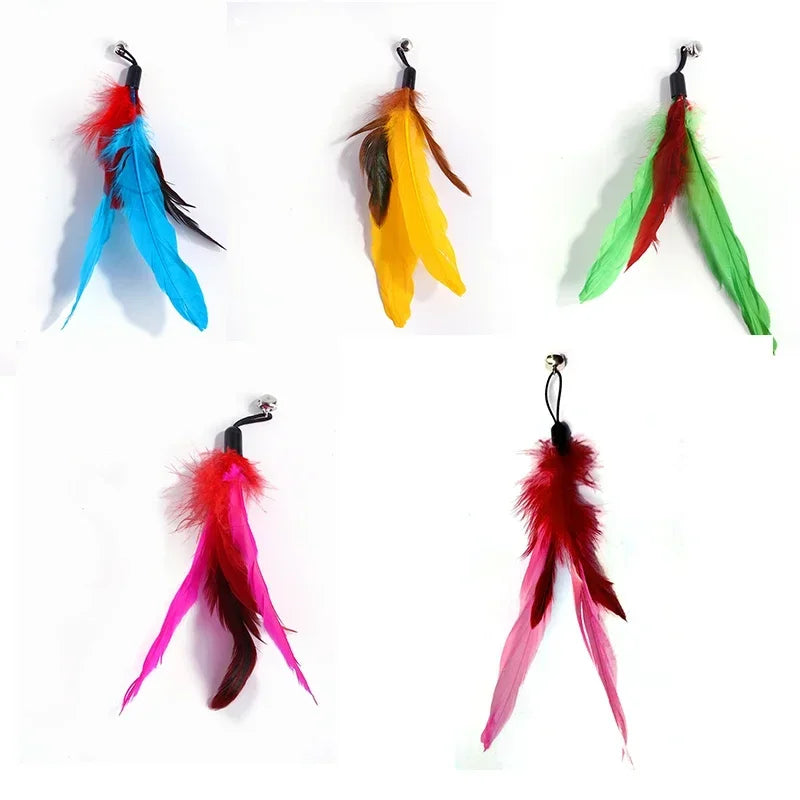 Accesorios de juguete de plumas para gatos, juguete de gusano de pájaros postizos con campana, juguetes para gatos, repuesto interactivo, pelota de espuma para entrenamiento