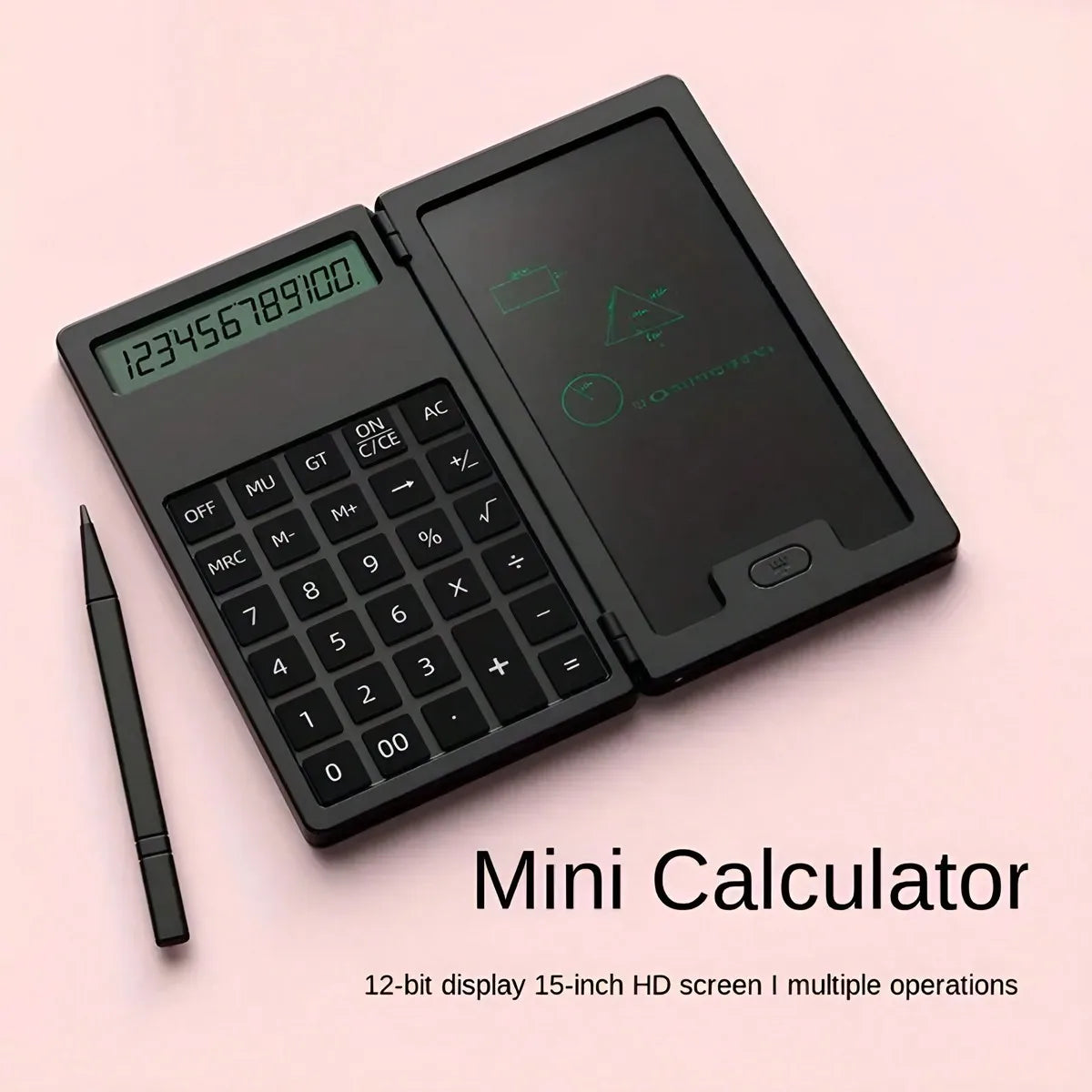Basic Calculator with Writing Board, 2-in-1 LCD Calculator, Notepad, 12 Digit Display Desktop Calculator