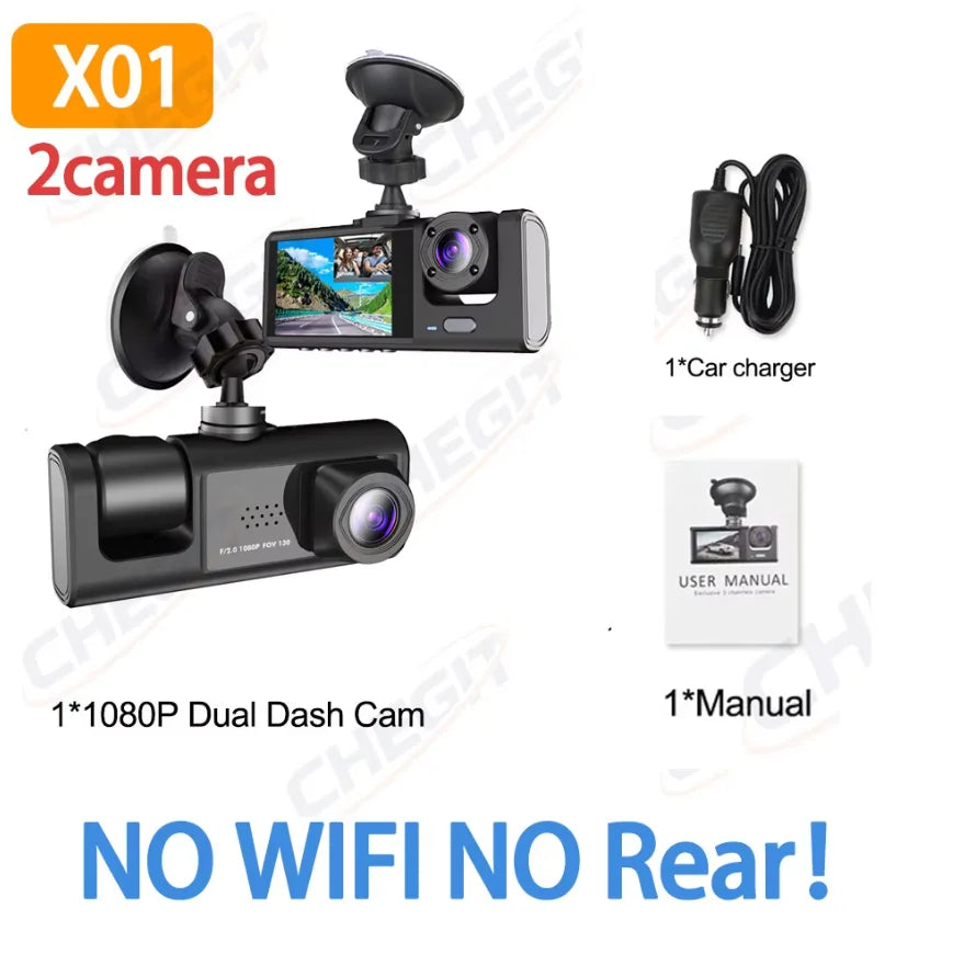 Cámara de salpicadero WIFI, 3 cámaras, 1080P, DVR para coche, 2/3 lentes, grabadora de vídeo, caja negra, cámara de salpicadero, grabación en bucle automático, accesorios para coche