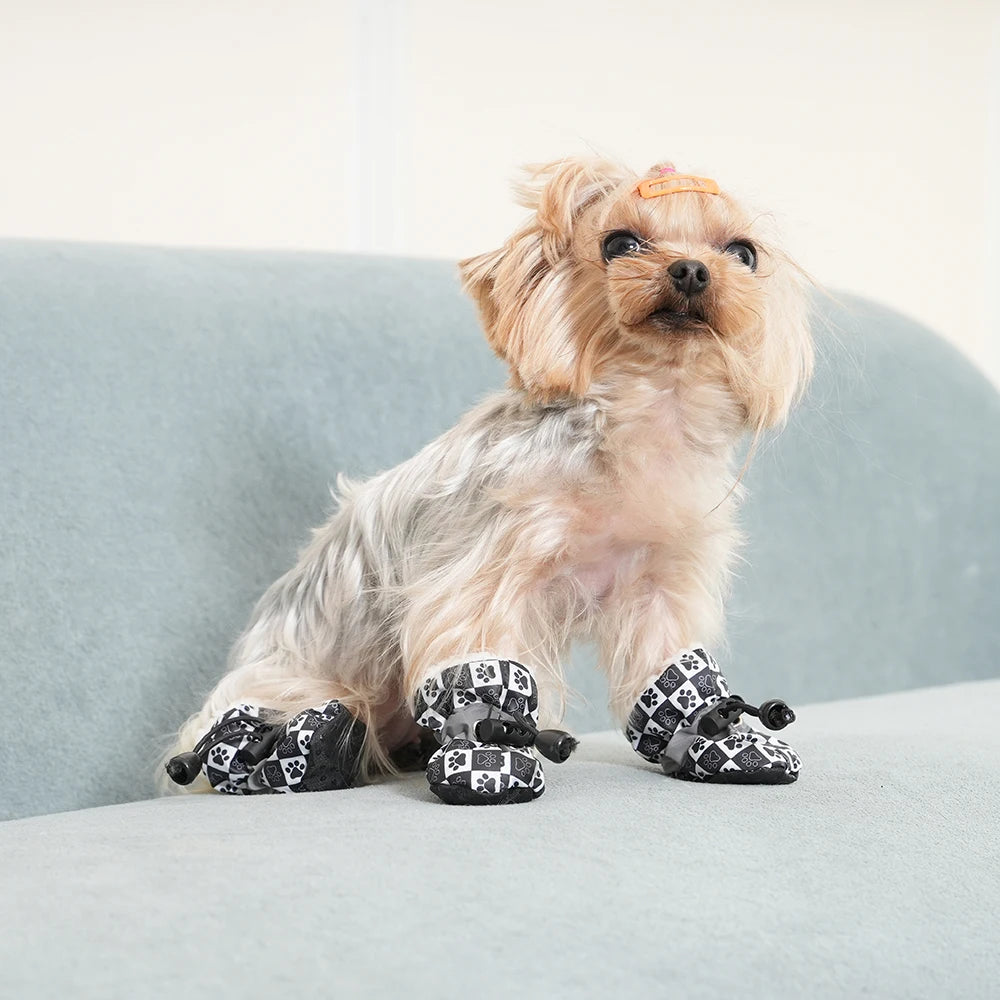 4 Piezas de Zapatos para Perros, Impermeables, para Cachorros, Perros Pequeños y Medianos, Calcetines para Gatos, Botas Antideslizantes para la Nieve, Zapatos para Lluvia, Zapatillas para Yorkie