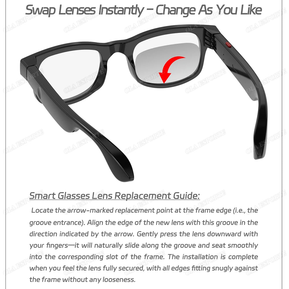 Gafas Inteligentes con IA para Hombre y Mujer, Multifunción, Reproducción de Música Táctil, Control Remoto de Cámara, Asistente de Voz, Gafas BT, Gafas de Sol HT30
