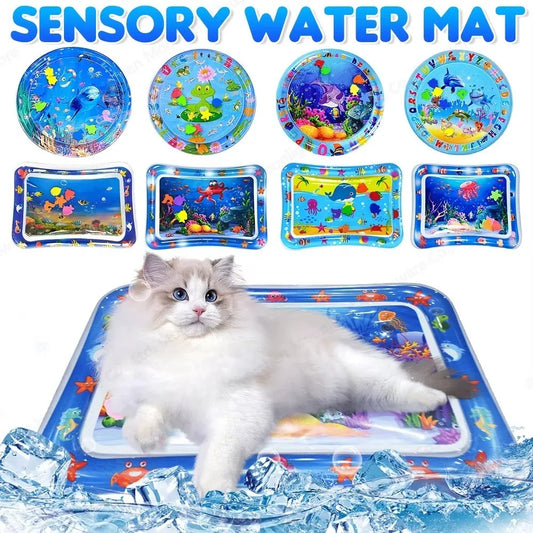 Alfombra de juego de agua sensorial para gatos con peces, cama de agua inflable gruesa para mascotas, juguete sensorial para jugar en perros, diversión interactiva