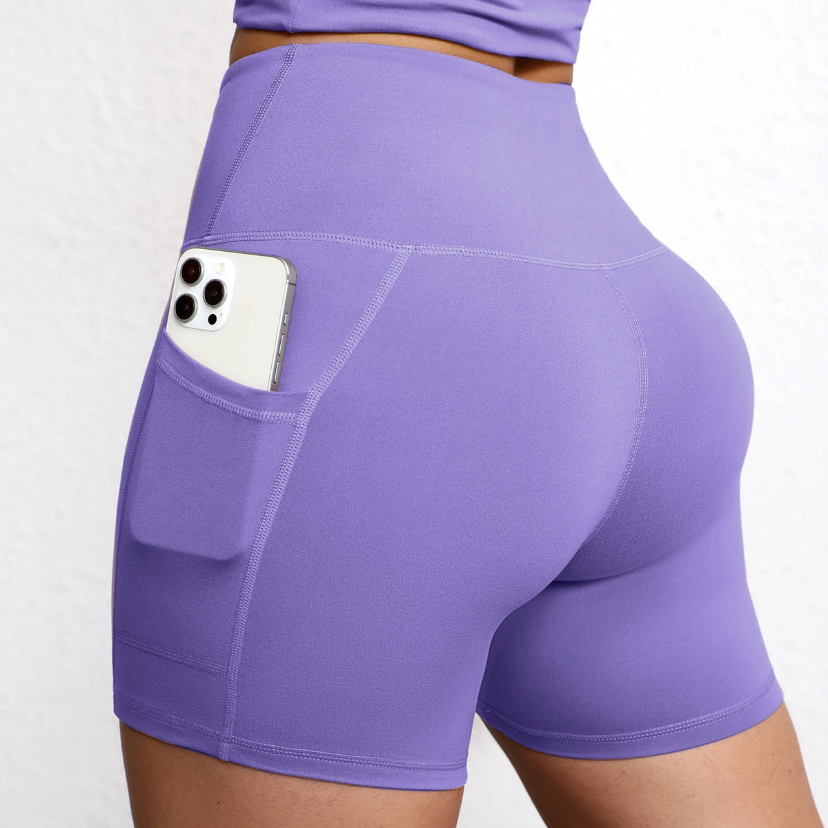 Pantalones de Yoga de Color Sólido con Bolsillos, de Secado Rápido, Cintura Alta, Shorts de Yoga con Efecto Push-Up para Mujer, Transpirables, para Entrenamiento y Fitness