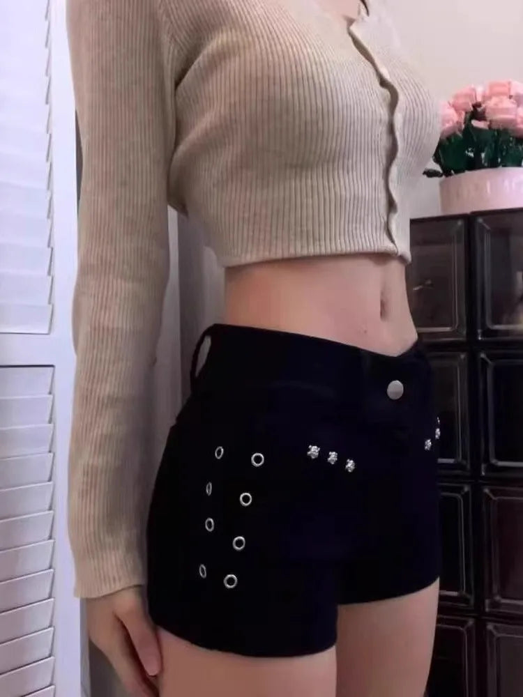 Pantalones cortos vaqueros Y2K para mujer, ropa de calle Popular ajustada, personalidad diaria, estudiantes, moda de vacaciones, pantalones vaqueros góticos Retro sexis de ocio con remaches