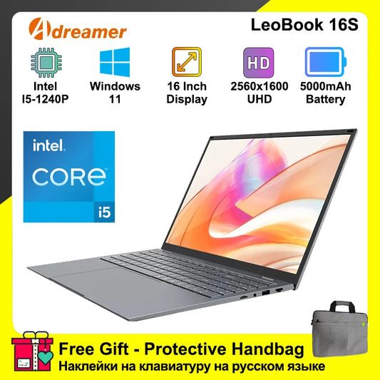 Computadora portátil de 16 pulgadas con Intel Core i5 1240P 2,5 K pantalla IPS Windows 11 portátil Adreamer portátil 16GB RAM 1TB ROM SSD