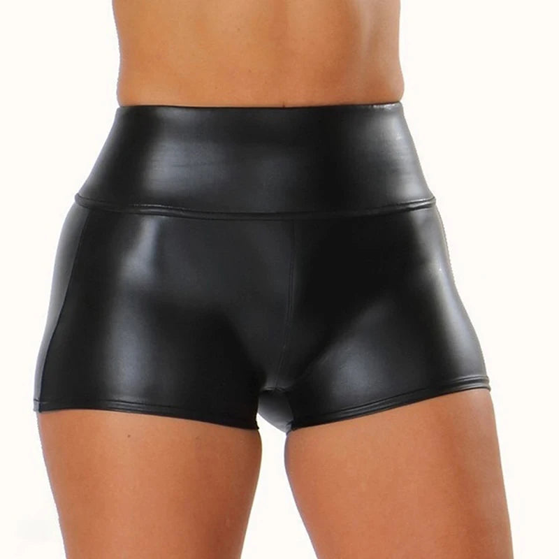 Pantalones cortos de cuero para mujer, ajustados de cintura alta, Push Up, cortos negros, para correr, deportes, Fitness, pantalones cortos ajustados sexis para mujer Spodenki Damskie