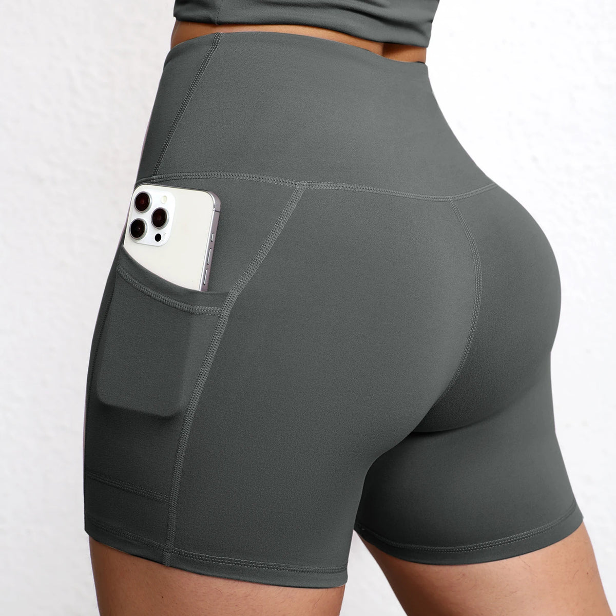 Pantalones de Yoga de Color Sólido con Bolsillos, de Secado Rápido, Cintura Alta, Shorts de Yoga con Efecto Push-Up para Mujer, Transpirables, para Entrenamiento y Fitness
