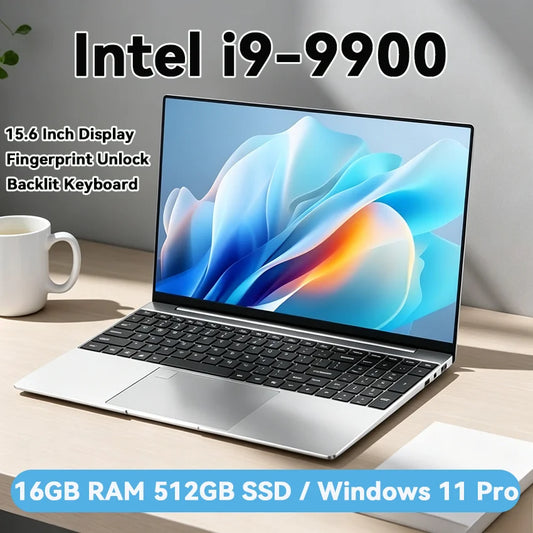 Portátil Intel Core I9-9900 de 15.6 Pulgadas, 16GB RAM, Retroiluminado, Desbloqueo por Huella Dactilar, Windows 11, Computadora para Oficina, Estudio y Juegos