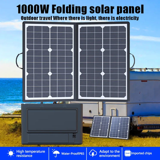 Kit de Panel Solar Plegable Completo de 1000W, Estación de Energía Portátil, Generador de 18V, Cargador para Auto, Barco, Caravana, Camping, Hogar, USB