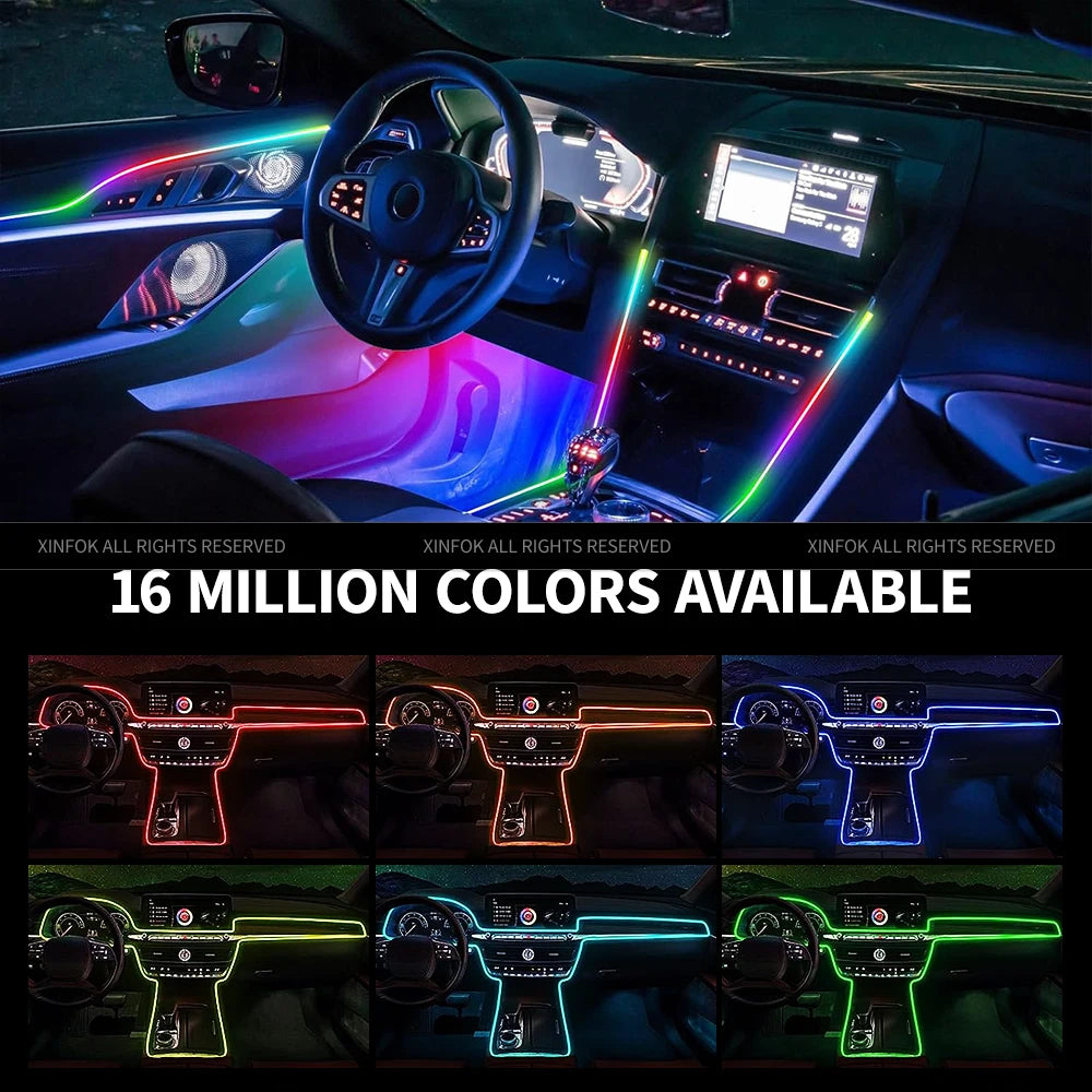 Luces Ambientales para Auto de 110cm con Control por APP, LED RGB, Iluminación Interior, Tiras Acrílicas para Decoración de Tablero y Techo Solar