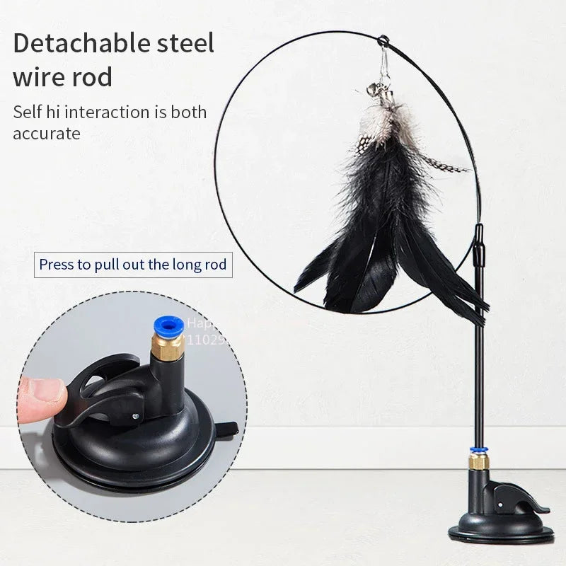 Ventosa para gatos, palo de burlas, juguete para gatos, juguete interactivo de plumas, varilla para gatos, alambre de acero, ventosa, pluma, juguete para gatos, campana para gatos, burlas Bi