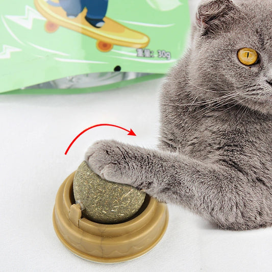 Bola adhesiva de pared de gato con hierba gatera Natural, juguete para golosinas, elimina bolas de pelo naturales saludables para promover la digestión, aperitivos de hierba para gatos para mascotas
