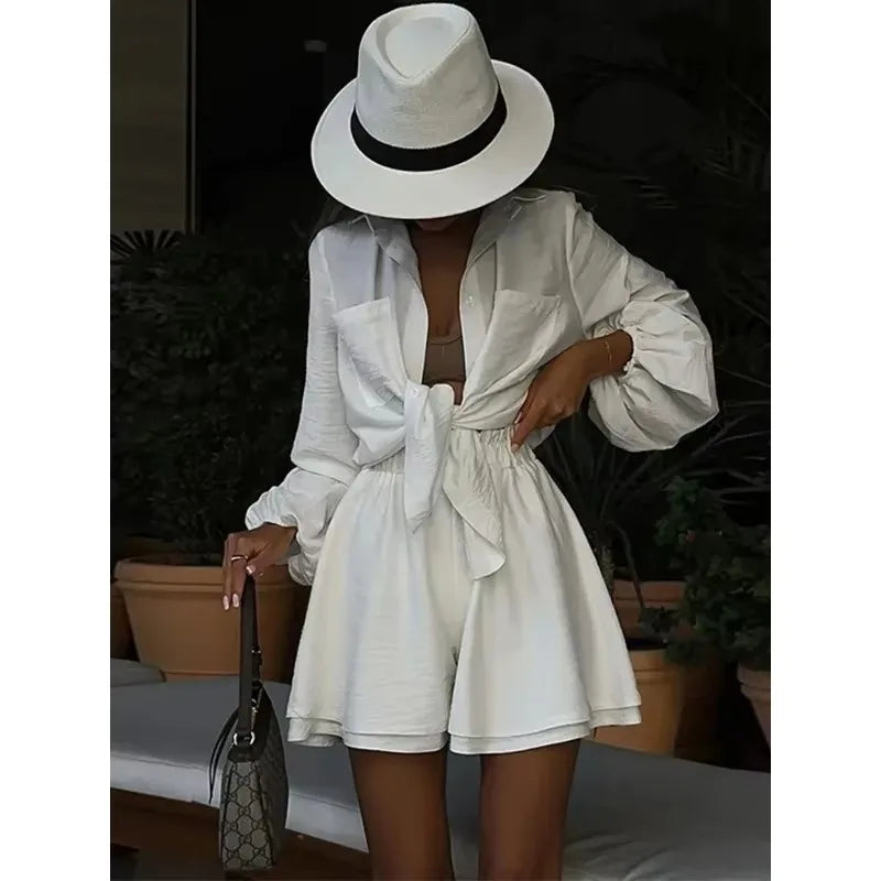 Conjuntos cortos sueltos informales para mujer, conjuntos de 2 piezas, trajes para mujer, Spa, vacaciones, pantalones cortos holgados de moda, trajes de verano para mujer