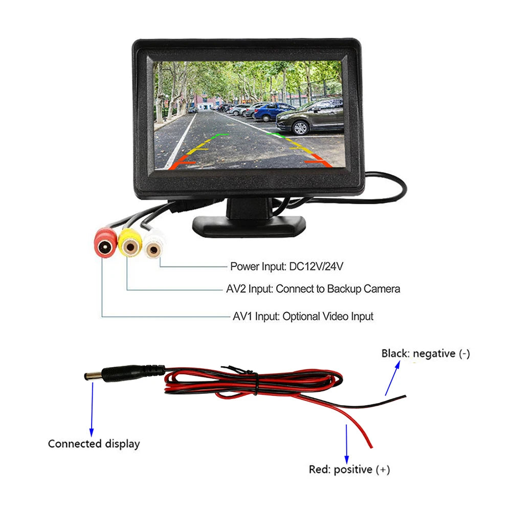 ABS DC 9V-36V 4,3 pulgadas TFT LCD Monitor retrovisor cámara de visión trasera de coche Kit de sistema de estacionamiento de marcha atrás sin cámara