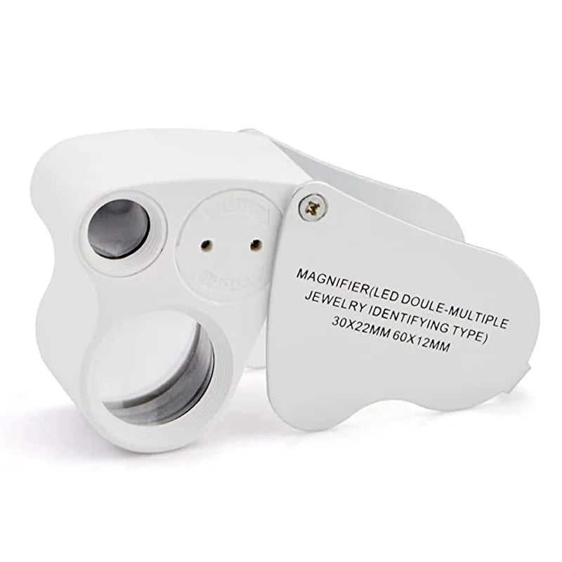 Lupa de joyería iluminada 30X 60X, lupa de joyería plegable con luz LED brillante para gemas, joyería, monedas, sellos